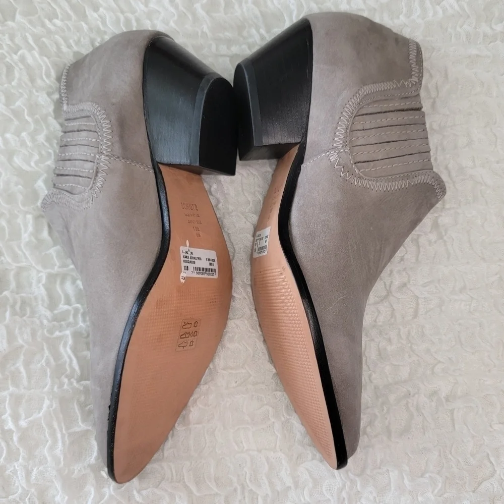 Schutz Jacqueline Suede Ankle Slip-On Bootie in Mouse Taupe Size 10